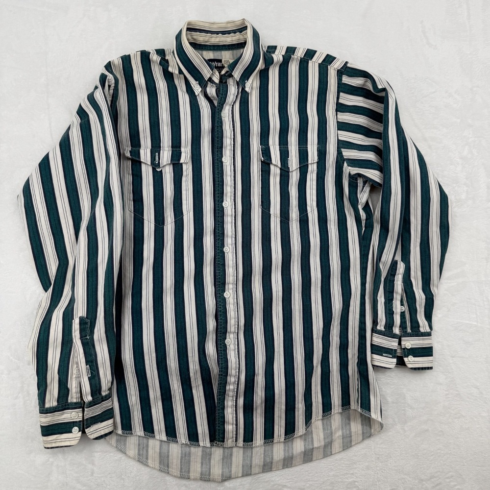 VTG Wrangler Cowboy Cut Western Shirt 15.5x34 Large Striped WORN FADED See Pics